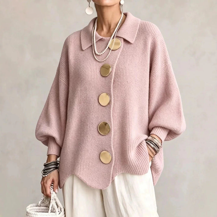 Karina – Oversize kardigan z kołnierzykiem i guzikami