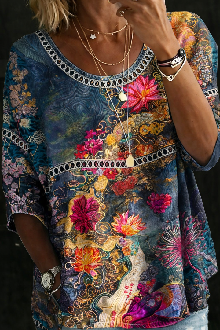 Aurelia - Bluzka z Denimu w Kwiaty Vintage