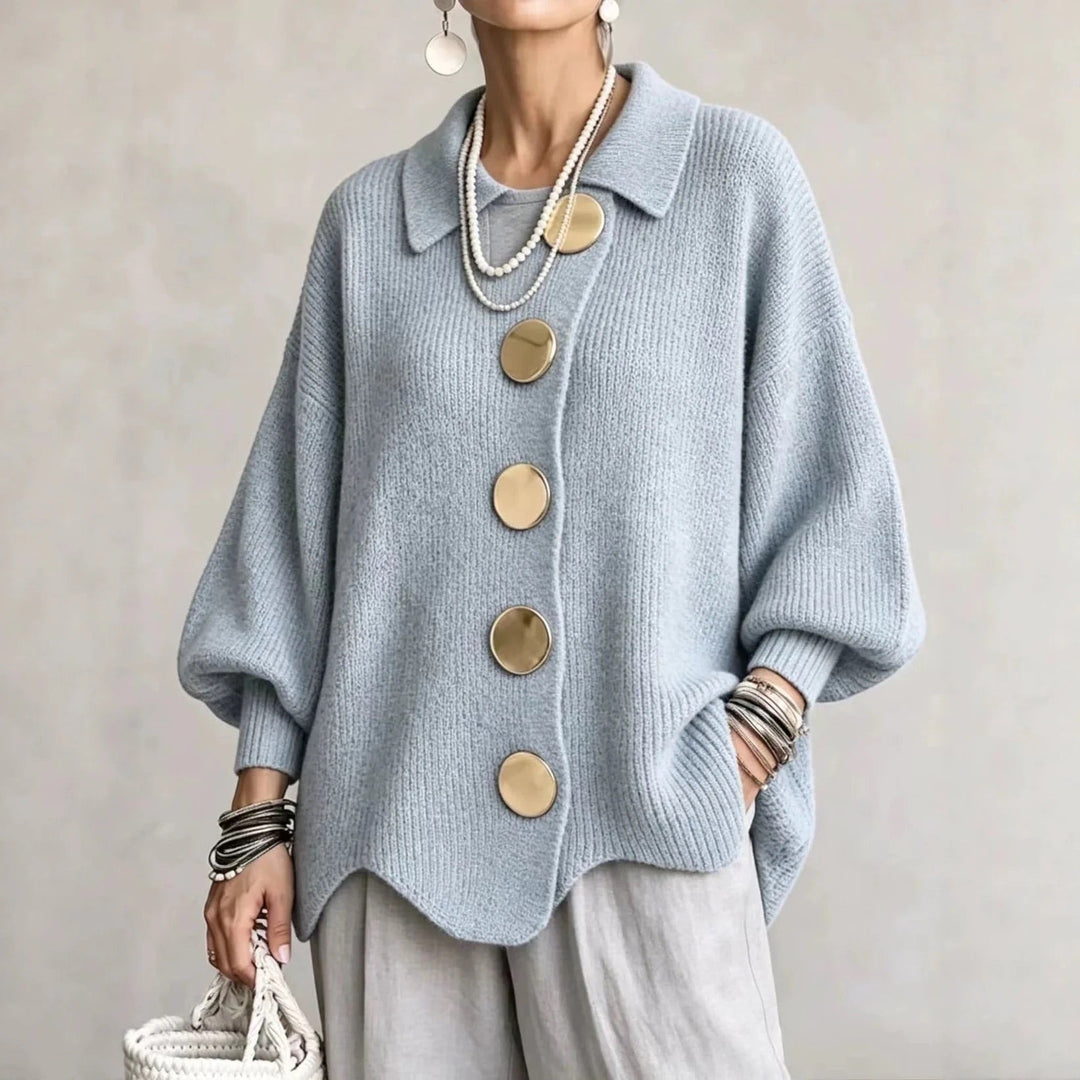 Karina – Oversize kardigan z kołnierzykiem i guzikami