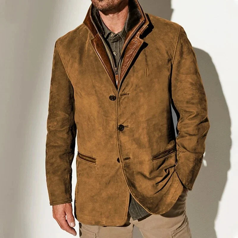 Arthur™ | Vintage Kurtka Marynarka z Imitacji Zamszu w Stylu Warstwowym