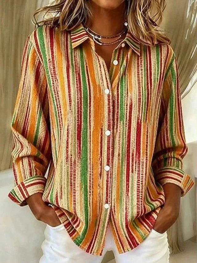 Harlowe | Wielokolorowa bluzka w paski w stylu vintage, zapinana na guziki
